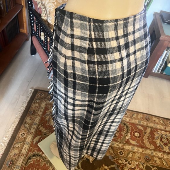REAL COMFORT:black, bone, grey plaid wool blend wrap skirt - Picture 4 of 5